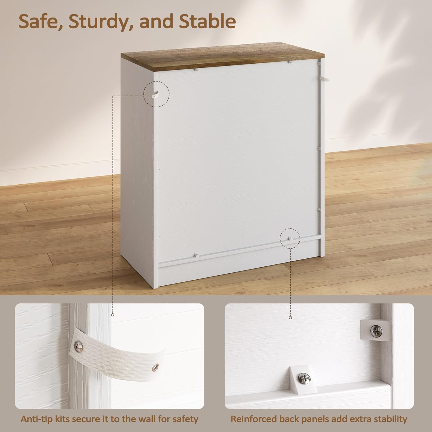 Vividwood Modern Farmhouse Sideboard - 2-Door Storage Cabinet with Adjustable Shelves（White Brown）