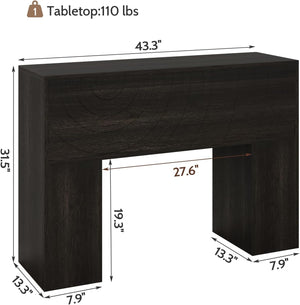 Vividwood 13.4" Farmhouse Console Table - Carved Water Ripple Design (Black)