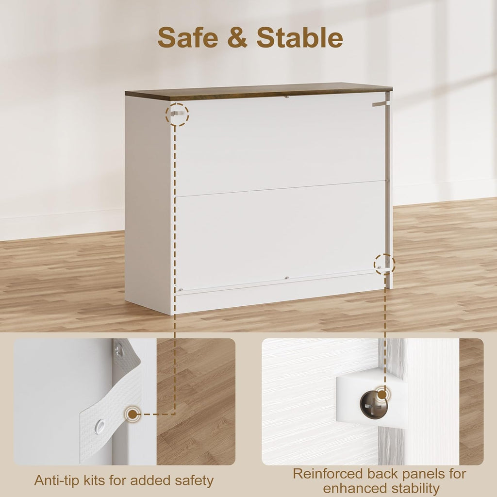 Vividwood 42" Farmhouse Buffet Cabinet - Large Sideboard with 3 Barn Doors Living Room