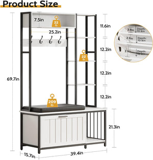 Vividwood Rustic Hall Tree‌ - Bench & Shoe Storage Organizer (39.37" White)