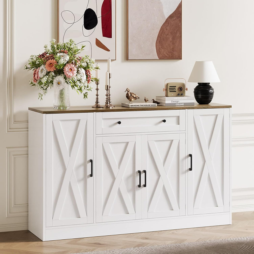 Vividwood 55" Buffet Cabinet with Drawer - 4-Door Storage Sideboard for Dining Room