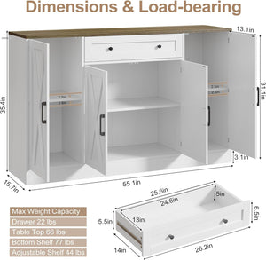 Vividwood 55" Buffet Cabinet with Drawer - 4-Door Storage Sideboard for Dining Room