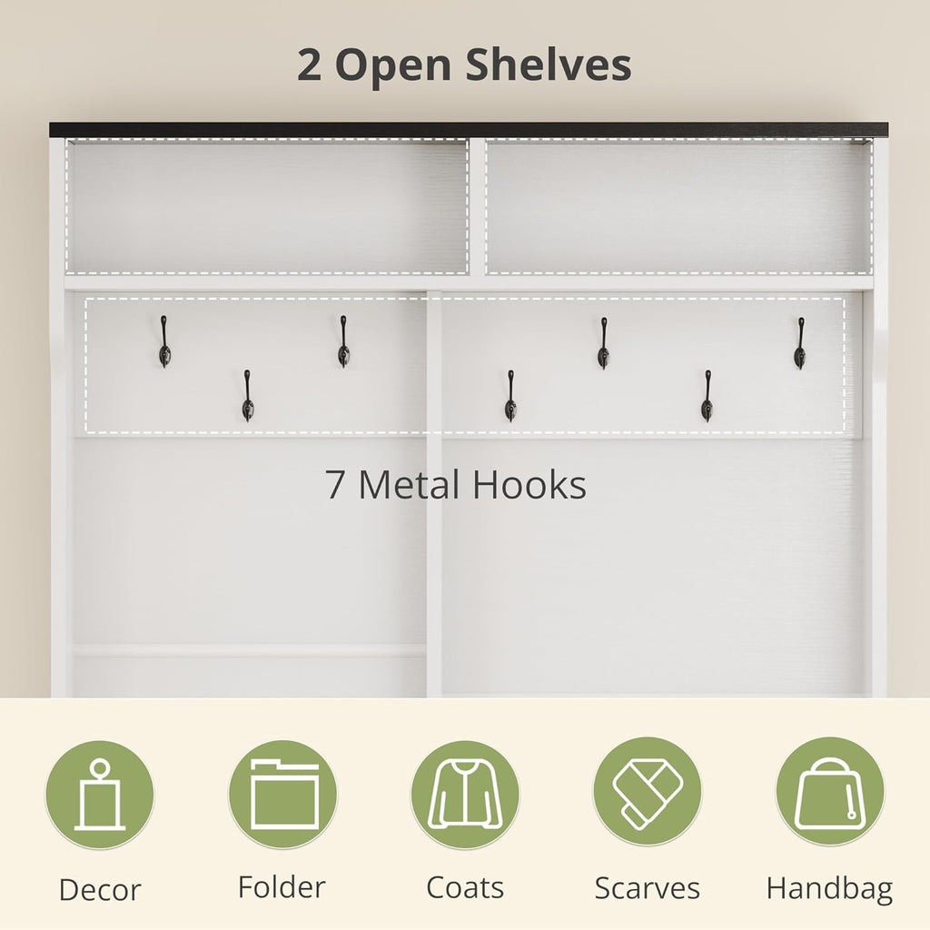 AesthLife Modern Hall Tree‌ - Bench & Shoe Storage Organizer (Black Wood Grain)