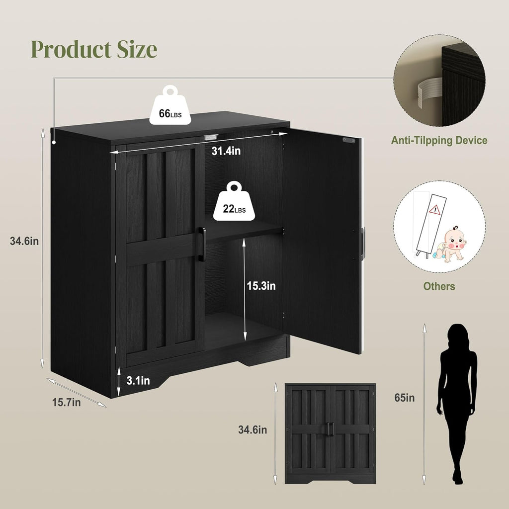 AesthLife Adjustable Shelves Storage Cabinet - Classical Black Sideboard Cabinet for Entryway Living Room Home Organization