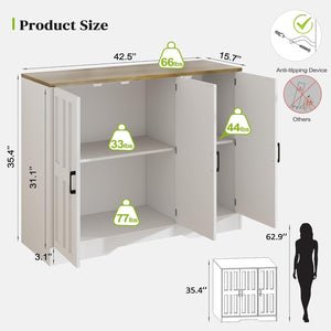 AesthLife Classical White Sideboard‌ - 42.5" Farmhouse Storage Cabinet