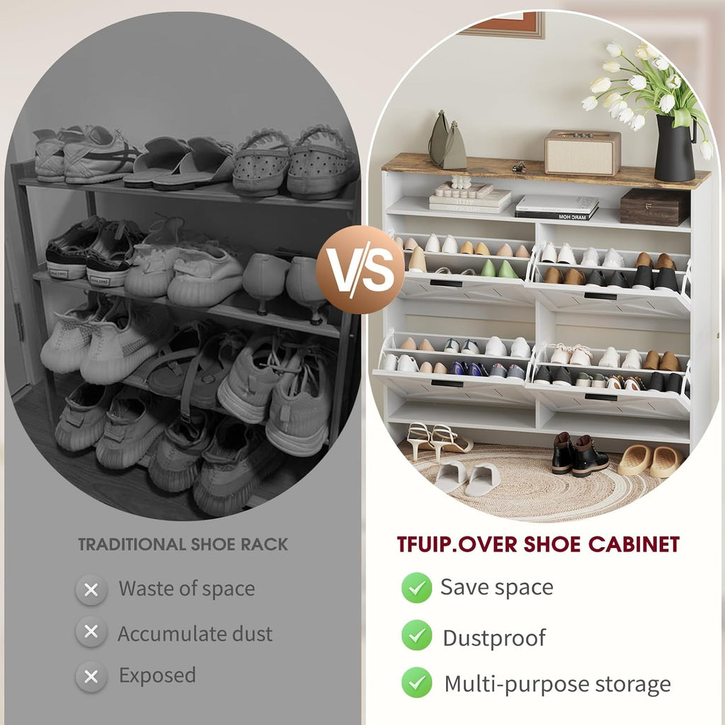 Vividwood 4-Drawer Shoe Cabinet‌ - Farmhouse Organizer for Entryway (White)