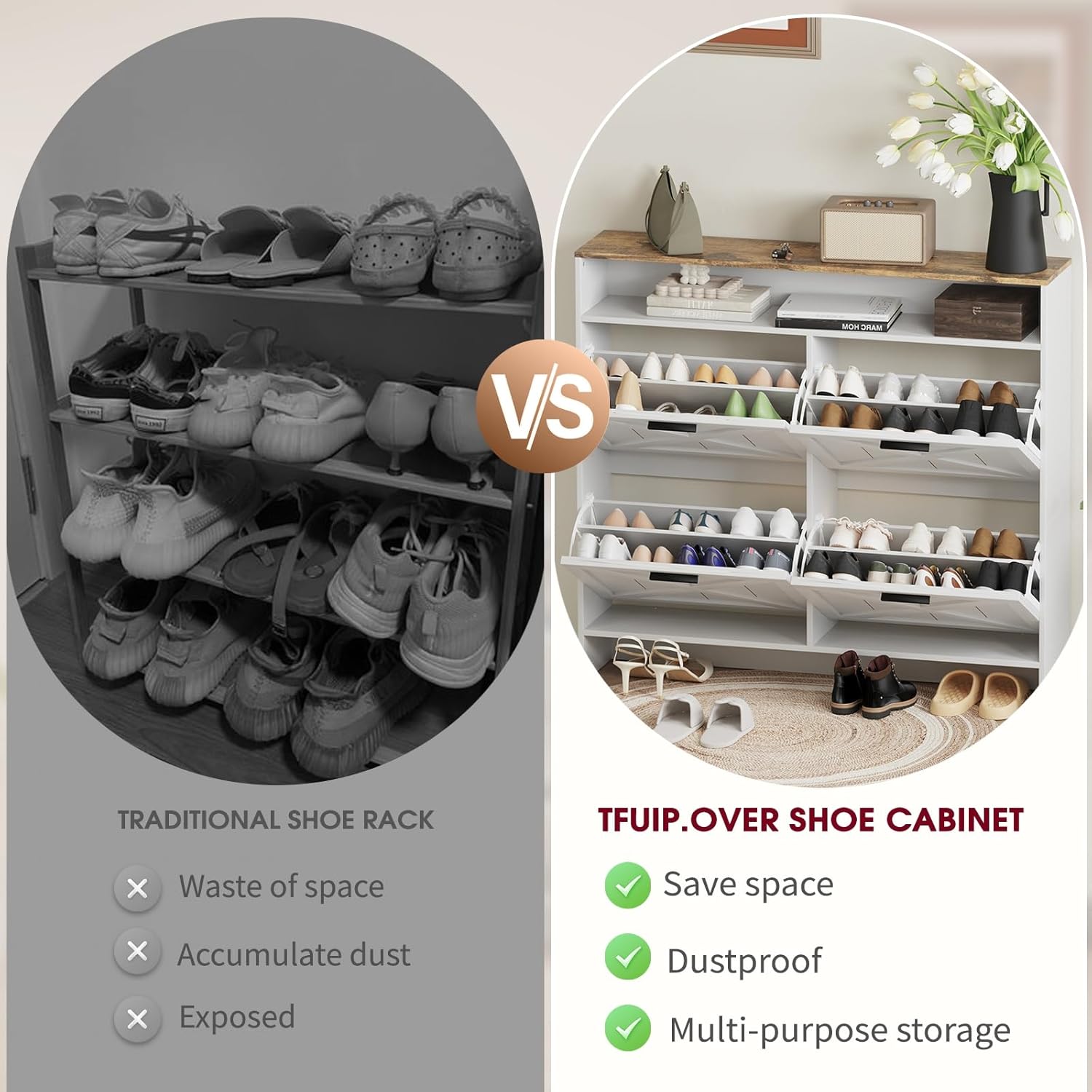 Vividwood 4-Drawer Shoe Cabinet‌ - Farmhouse Organizer for Entryway (White)