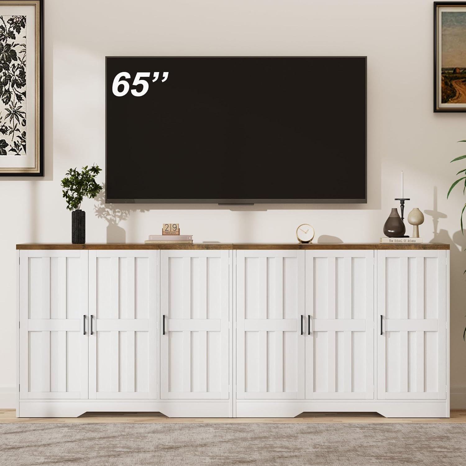 Vividwood 42" Farmhouse Buffet Cabinet - Large Sideboard with 3 Barn Doors Living Room