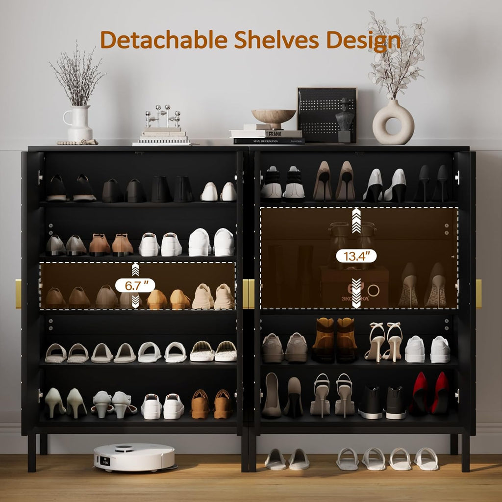 Vividwood 5-Tier Shoe Storage Cabinet‌ - Adjustable Shelves & Doors (Black)