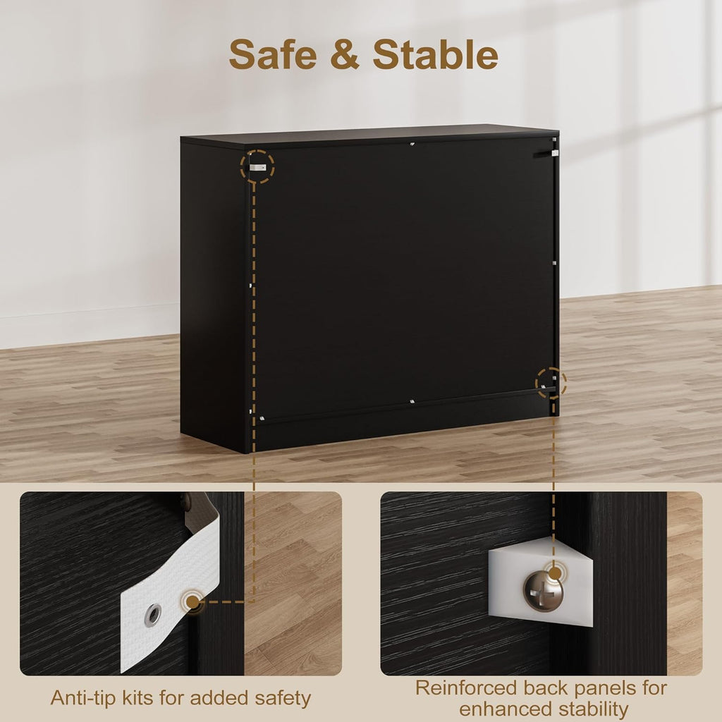 Vividwood 42" Farmhouse Buffet Cabinet - Large Sideboard with 3 Barn Doors