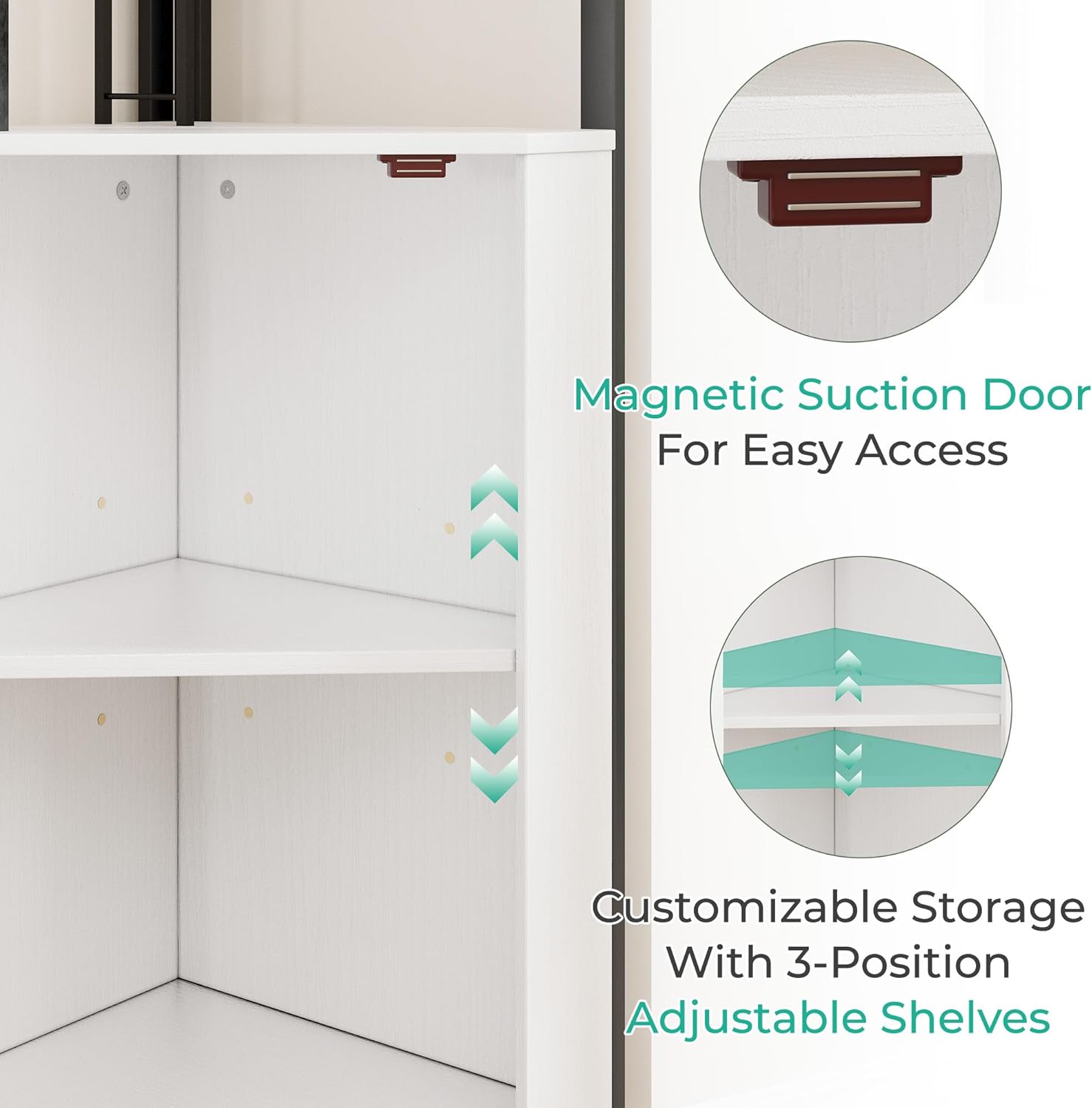 Vividwood 63" Corner Bar Cabinet‌ - Farmhouse Liquor Storage for 50+ Bottles (Ivory White)