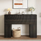 Vividwood 13.4" Farmhouse Console Table - Carved Water Ripple Design (Black)