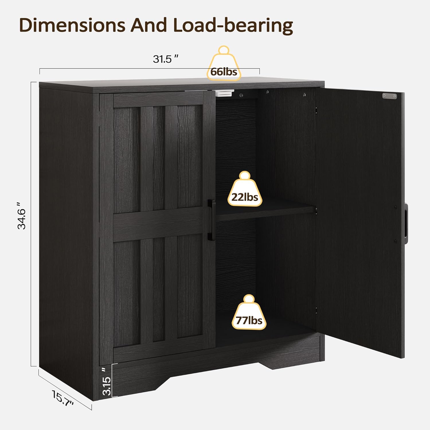 Vividwood Modern Farmhouse Sideboard - 2-Door Storage Cabinet with Adjustable Shelves