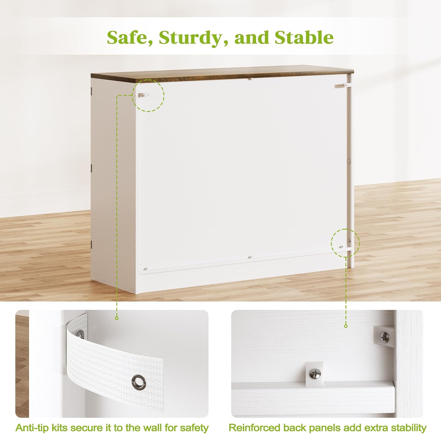 AesthLife Classical White Sideboard‌ - 42.5" Farmhouse Storage Cabinet