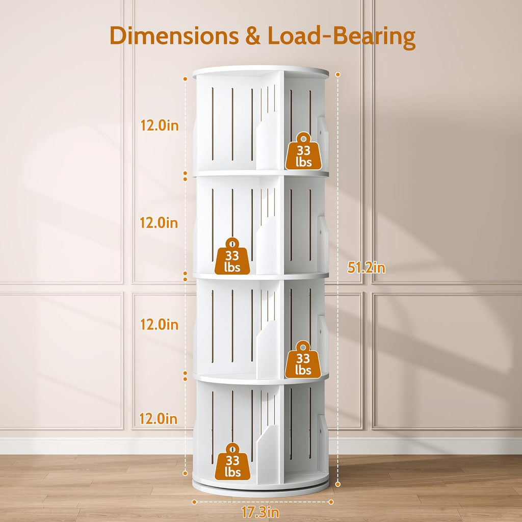Vividwood 360° Spinning Bookshelf - 4-Tier Corner Organizer for Small Spaces & Kids Rooms (white)
