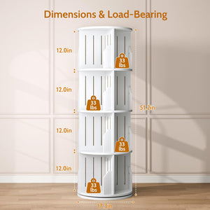 Vividwood 360° Spinning Bookshelf - 4-Tier Corner Organizer for Small Spaces & Kids Rooms (white)