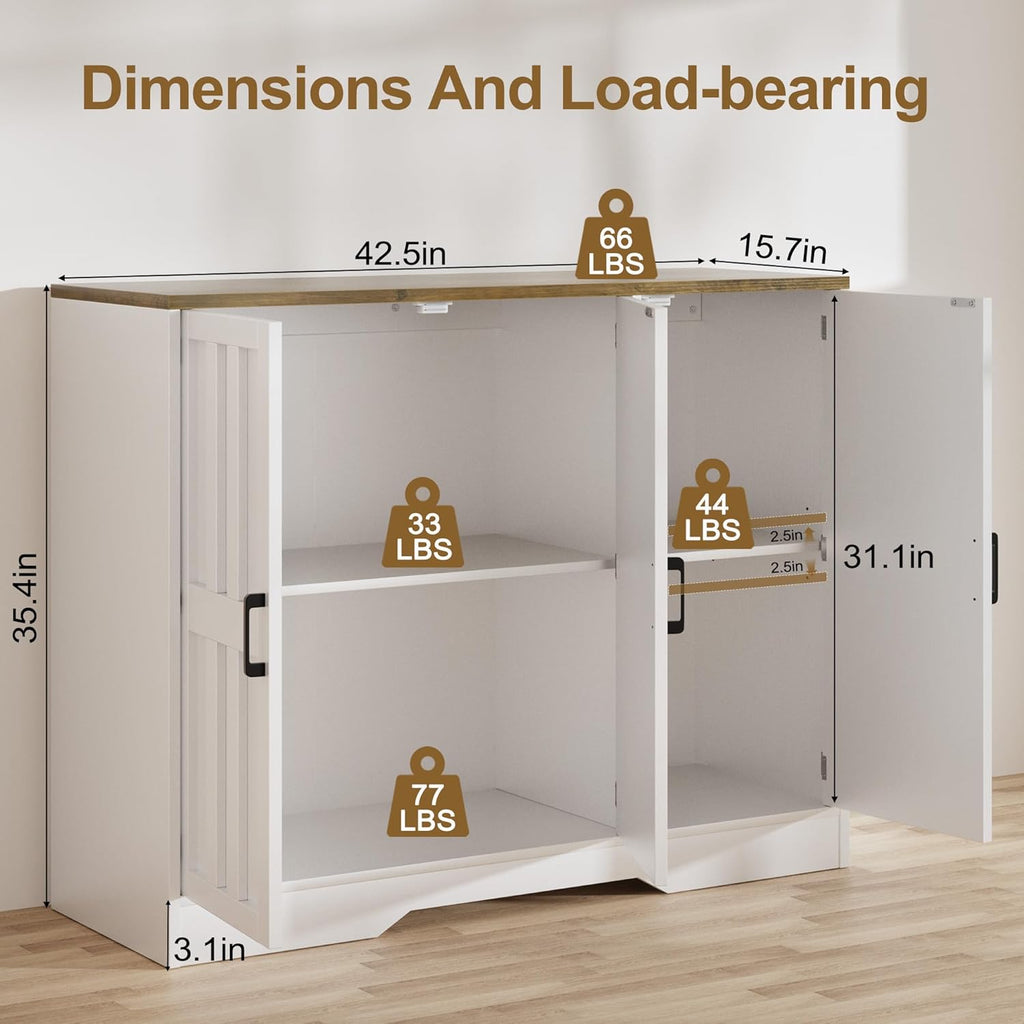 Vividwood 42" Farmhouse Buffet Cabinet - Large Sideboard with 3 Barn Doors Living Room