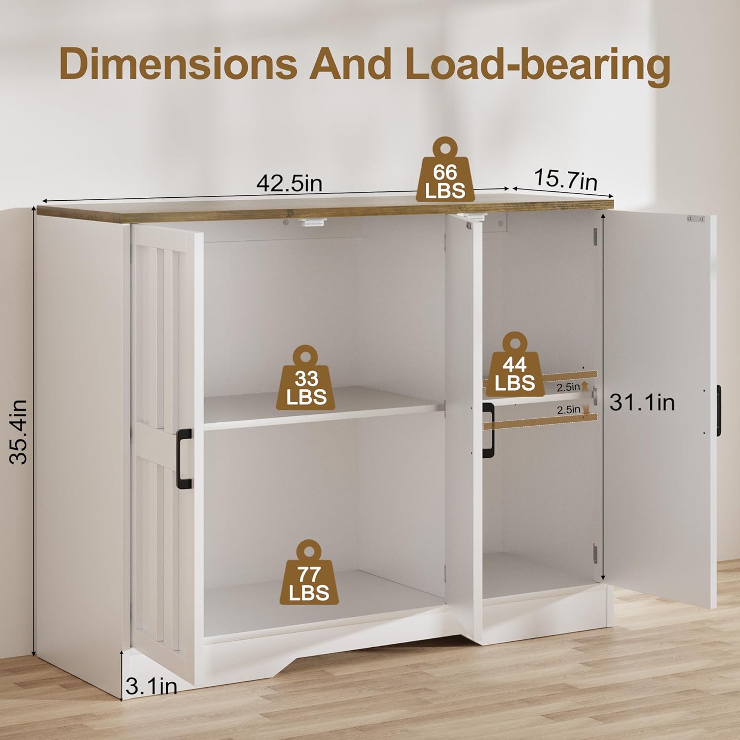 Vividwood 42" Farmhouse Buffet Cabinet - Large Sideboard with 3 Barn Doors Living Room