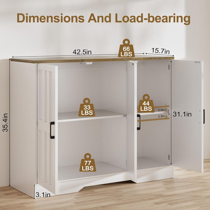 Vividwood 42" Farmhouse Buffet Cabinet - Large Sideboard with 3 Barn Doors Living Room