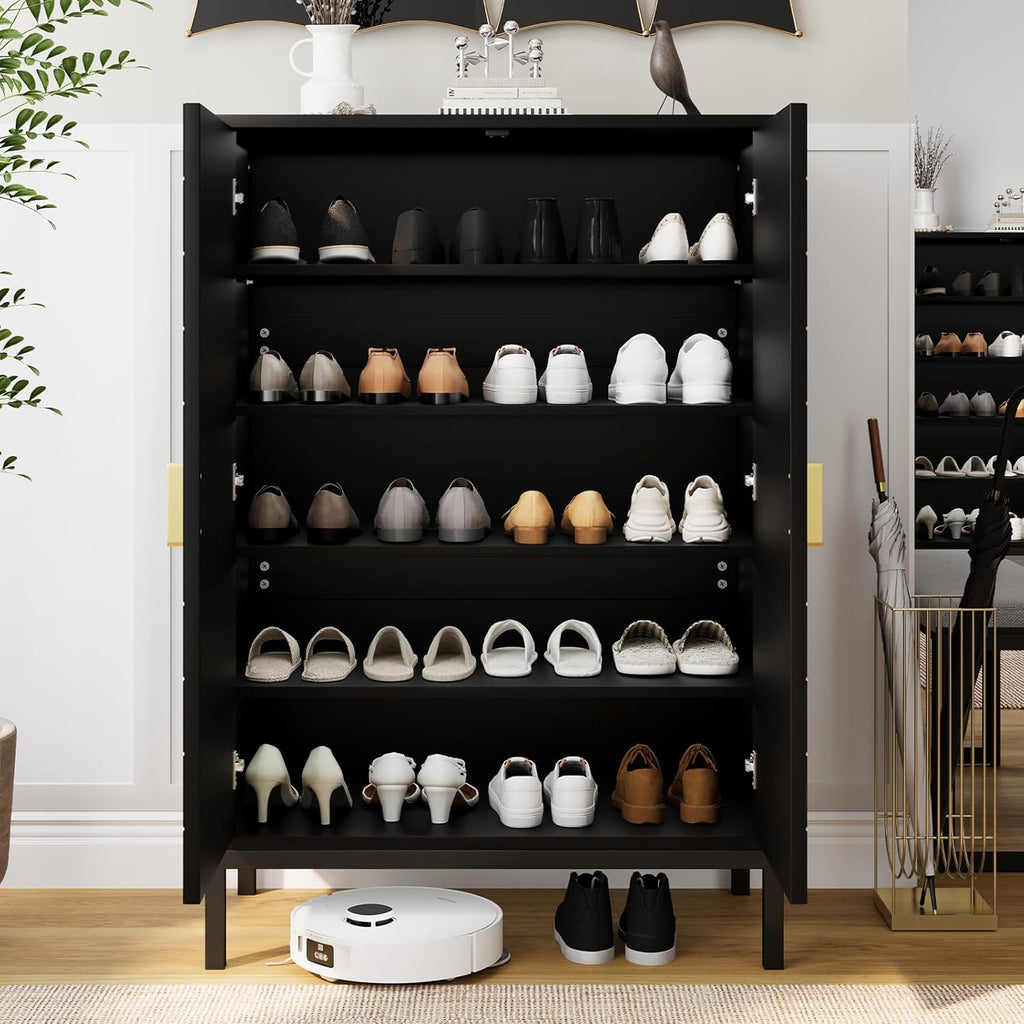 Vividwood 5-Tier Shoe Storage Cabinet‌ - Adjustable Shelves & Doors (Black)
