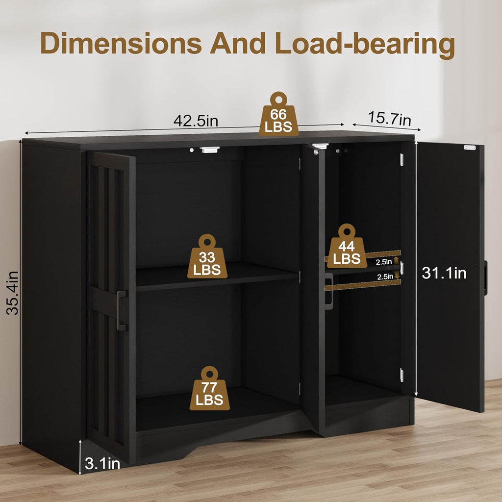 Vividwood 42" Farmhouse Buffet Cabinet - Large Sideboard with 3 Barn Doors