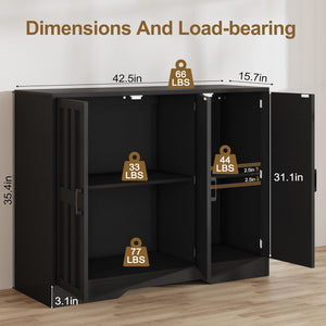 Vividwood 42" Farmhouse Buffet Cabinet - Large Sideboard with 3 Barn Doors