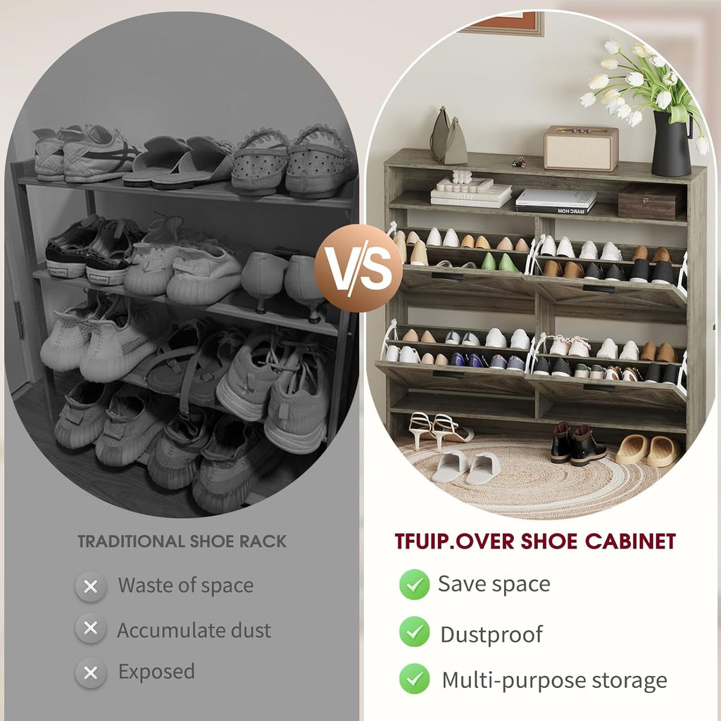 Vividwood 4-Drawer Shoe Cabinet‌ - Narrow Organizer for Classified Storage (Grey)