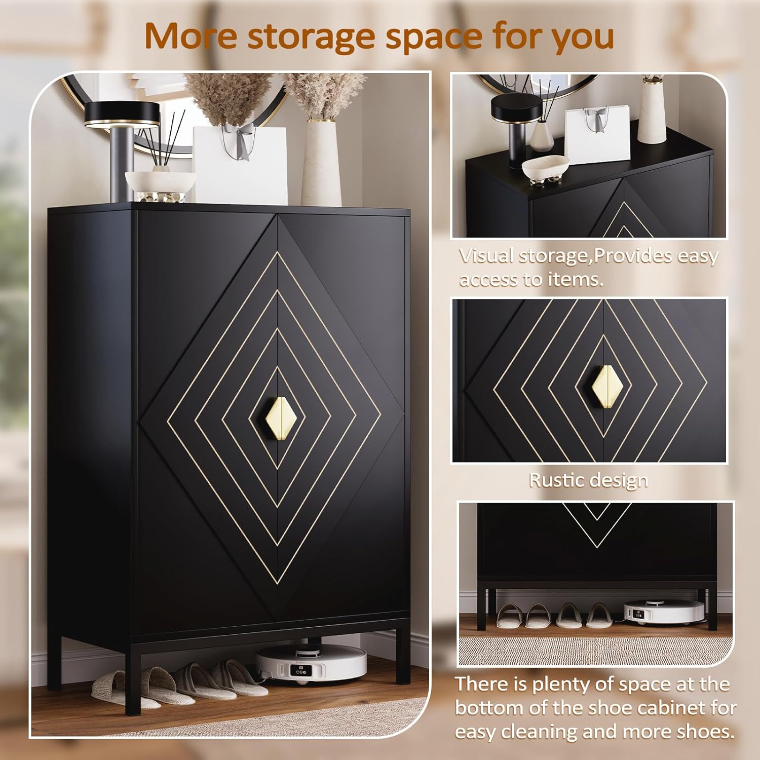 Vividwood 5-Tier Shoe Storage Cabinet‌ - Adjustable Shelves & Doors (Black)