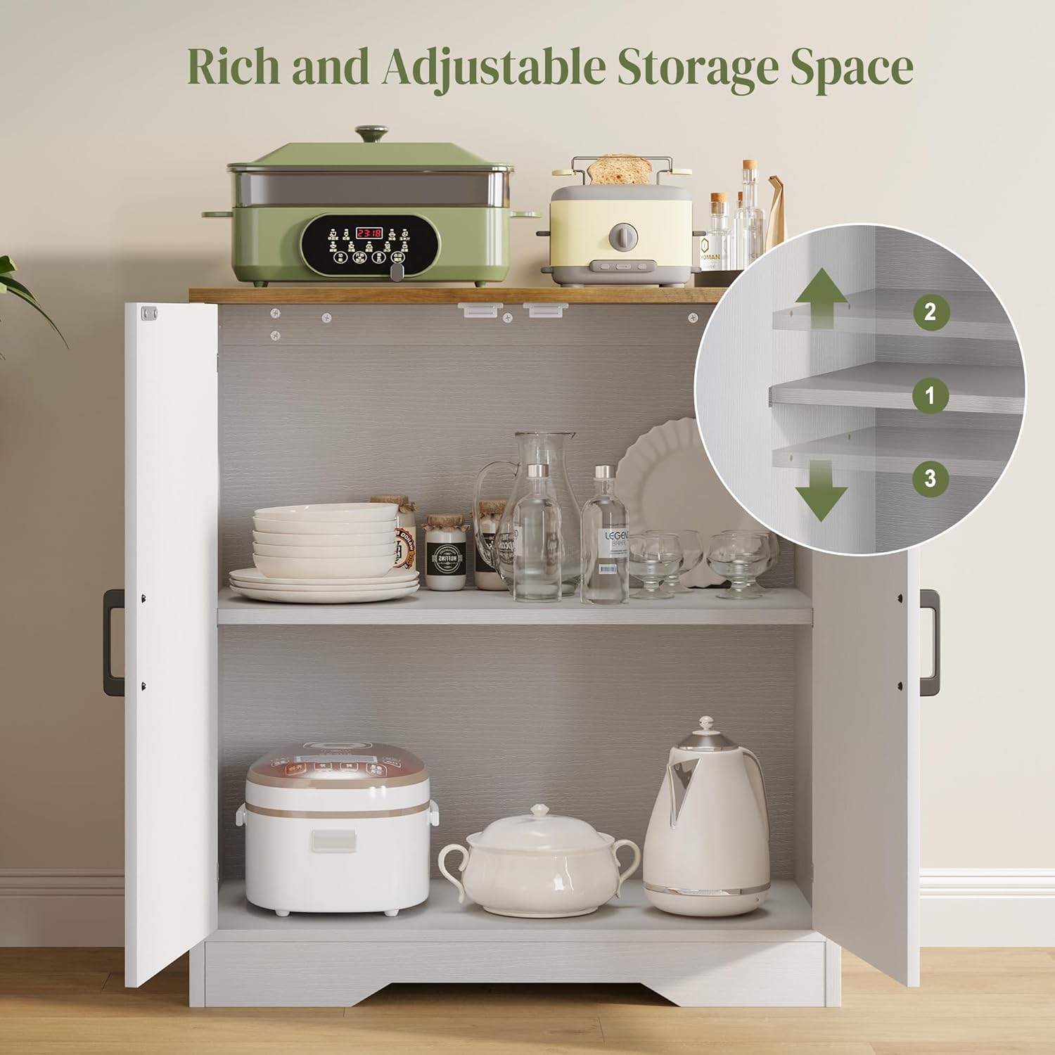 AesthLife Storage Cabinet with Doors & Adjustable Shelves - Classical White Sideboard for Entryway Living Room Kitchen