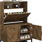 Vividwood Farmhouse Shoe Cabinet‌ - Flip Drawer & Doors Organizer (Brown)