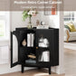 Vividwood Fluted Freestanding Floor Corner Cabinet with Doors & Shelves, Storage for Bathroom Kitchen Living Room, Black