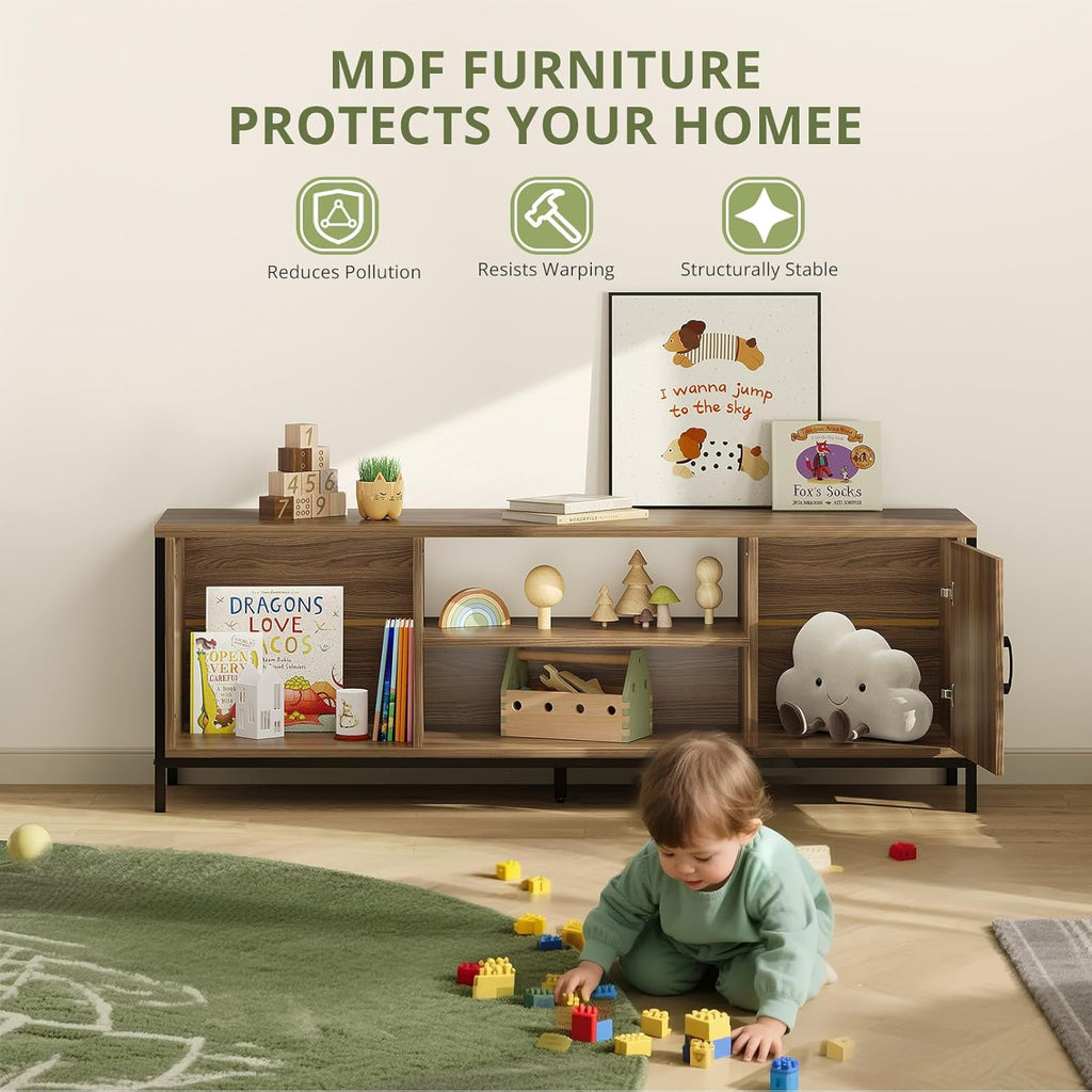 Vividwood 65" Farmhouse TV Stand - Entertainment Center with Storage (Pine Brown)