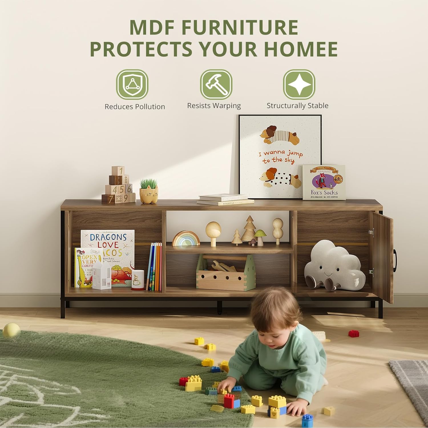 Vividwood 65" Farmhouse TV Stand - Entertainment Center with Storage (Pine Brown)