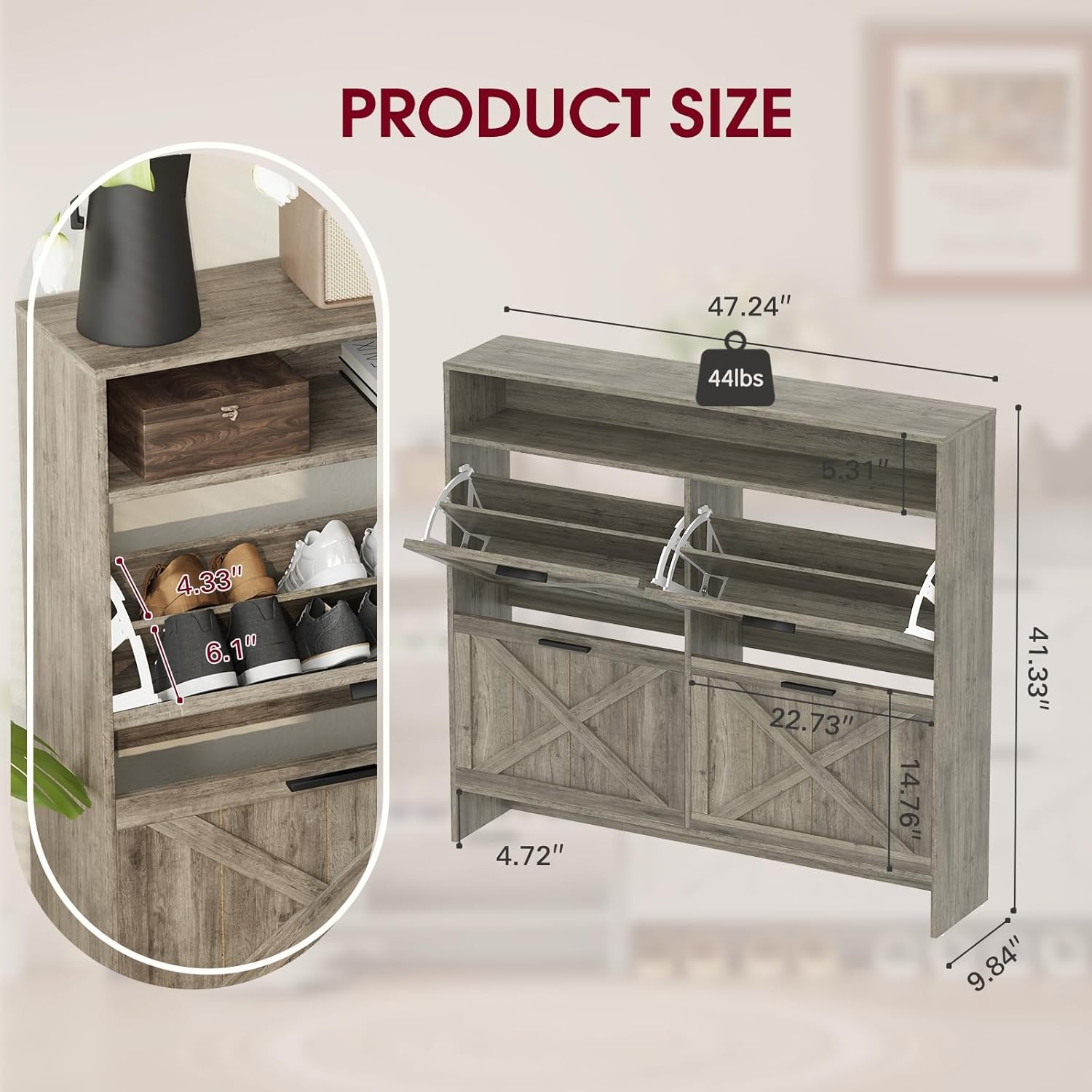 Vividwood 4-Drawer Shoe Cabinet‌ - Narrow Organizer for Classified Storage (Grey)