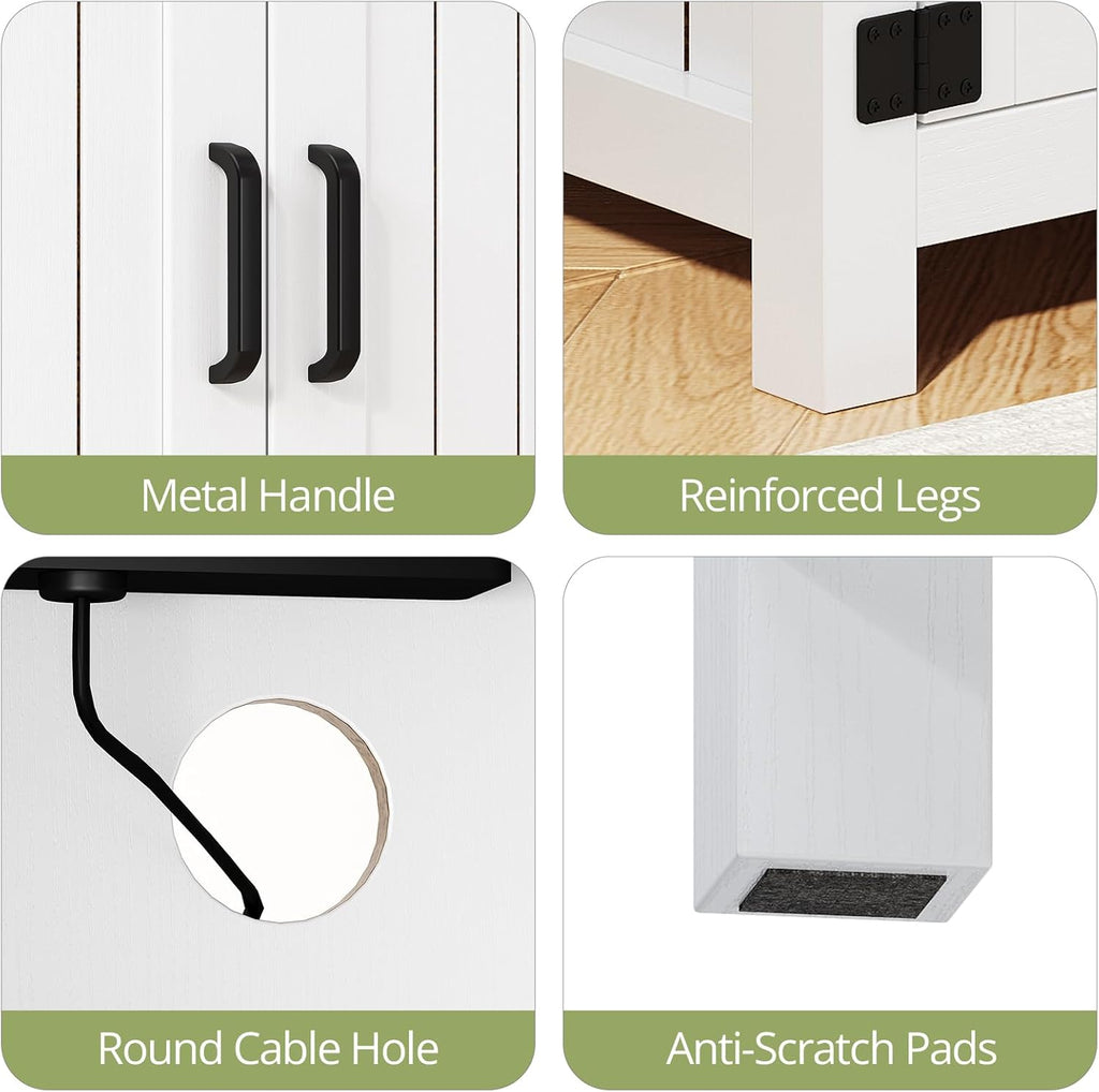 Vividwood 23.6" Farmhouse End Table - Barn Door Design with Charging Station