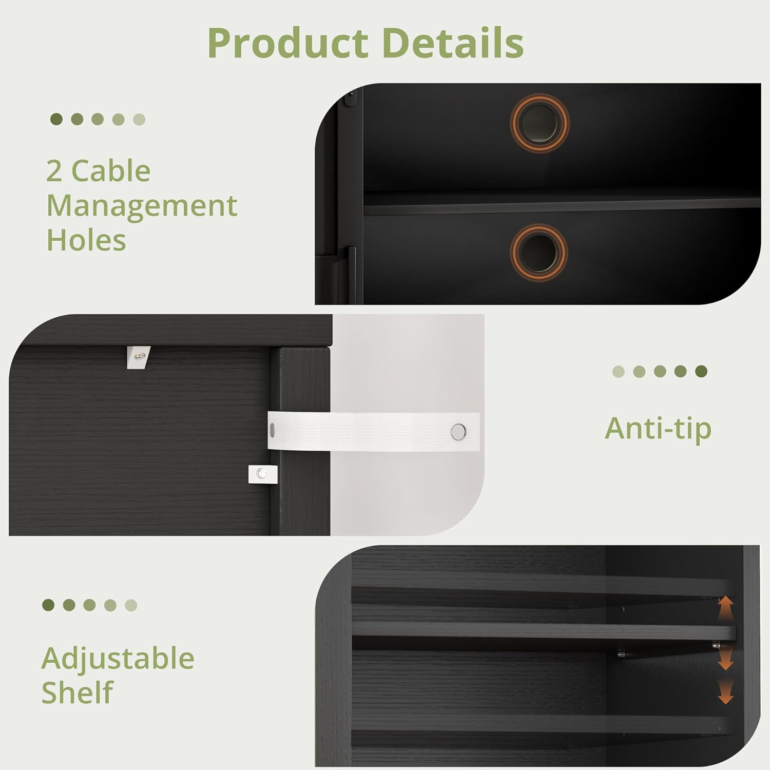 Vividwood 70" TV Stand with Barn Doors - Entertainment Center Storage Cabinet (Rustic Black)