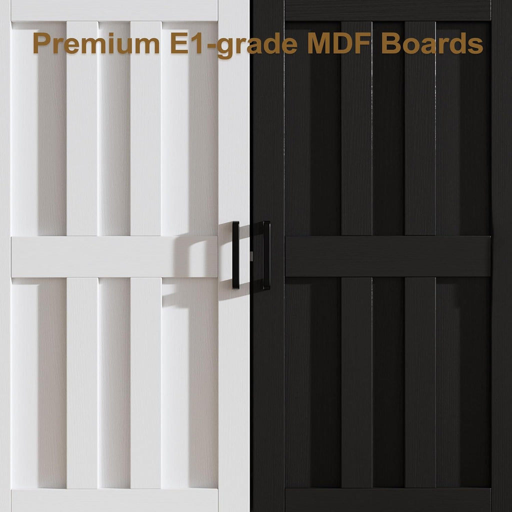 Vividwood Modern Farmhouse Sideboard - 2-Door Storage Cabinet with Adjustable Shelves（White Brown）