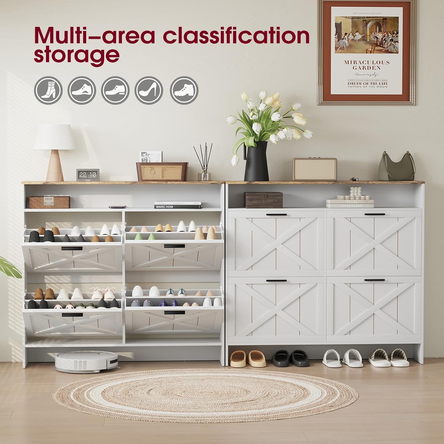 Vividwood 4-Drawer Shoe Cabinet‌ - Farmhouse Organizer for Entryway (White)