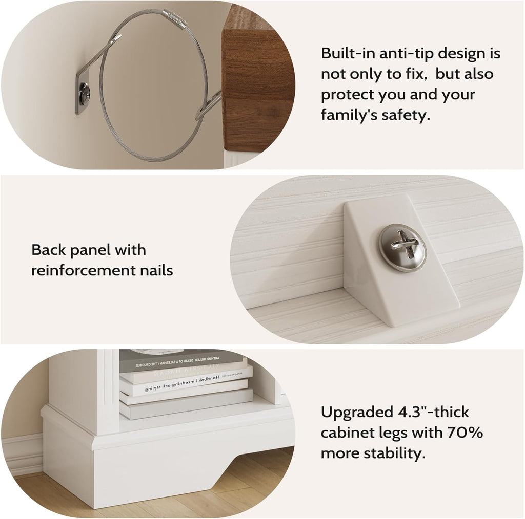 Vividwood 10-Cube Storage Organizer & TV Stand - Farmhouse Bookcase with Adjustable Shelves (White Finish)