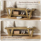 63" Wood Entryway Bench with Shoe Storage, Long 3-Tier Entry Way Foyer Bench Seat Indoor with Boots Shelf, Rustic Farmhouse End of Bed Stool w/ Triangular Leg for Bedroom, Dining, Living Room, Hallway