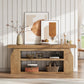 Modern Wood TV Stand for 55 Inch TV, Unique Geometric Entertainment Center with 3-Tier Open Storage & Adjustable Shelves, Small TV Console Table for Living Room Bedroom, Oak