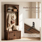 Hall Tree with Bench & Shoe Storage, 5-in-1 Coat Rack with Fluted Doors