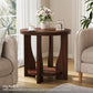 Round End Tables Living Room, 2-Tier Wood Side Table with Storage, Farmhouse Nightstand Bedside Table with Round Tabletop for Living Room Bedroom Small Space