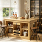 Viviwood Kitchen Island with Storage, Home Bar Island with Wine Rack, Oak | 55" Farmhouse Stationary Island Table with Seating, Adjustable Shelves, Drawer, for Dining Room