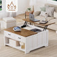 Vividwood Farmhouse Lift Top Coffee Table - Rustic Center Table with 2 Drawers & Large Storage (Brown)