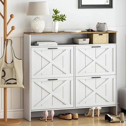 AesthLife Shoe Storage Cabinet - Rustic White 4-Drawer Organizer with Anti-Tip Base for Apartments