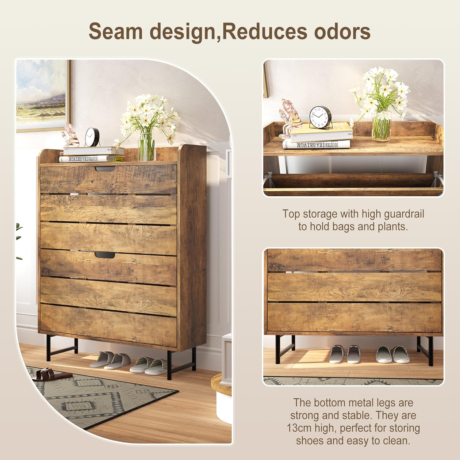 Vividwood 2-Drawer Shoe Cabinet‌ - Narrow Organizer with Adjustable Shelf (Oak)