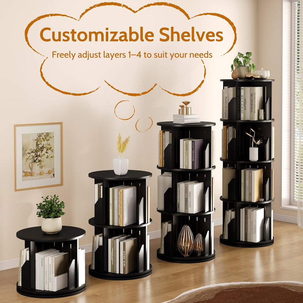 Vividwood 360° Spinning Bookshelf - 4-Tier Corner Organizer for Small Spaces & Kids Rooms