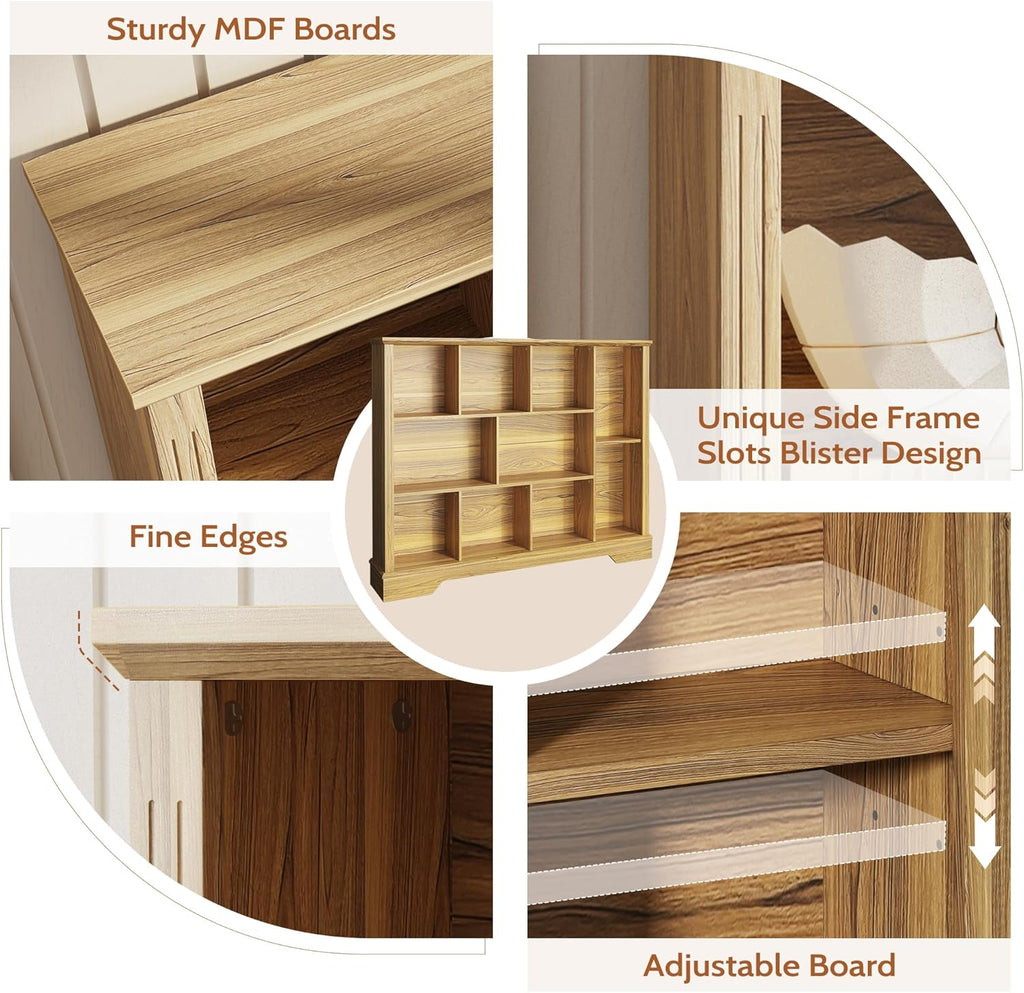 Vividwood 10-Cube Storage Organizer‌ - Farmhouse Bookcase & TV Stand (Rustic Brown)