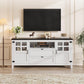 Vividwood Farmhouse TV Stand for 70" TVs - Adjustable Shelves & Barn Doors (White)